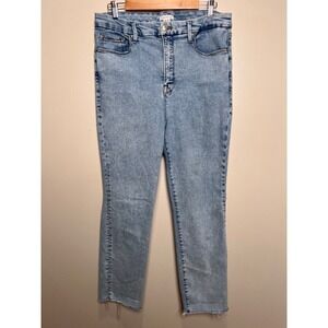 Good American Good Legs Jeans Womens 12/31 Cigarette Raw Hem Straight Blue Denim